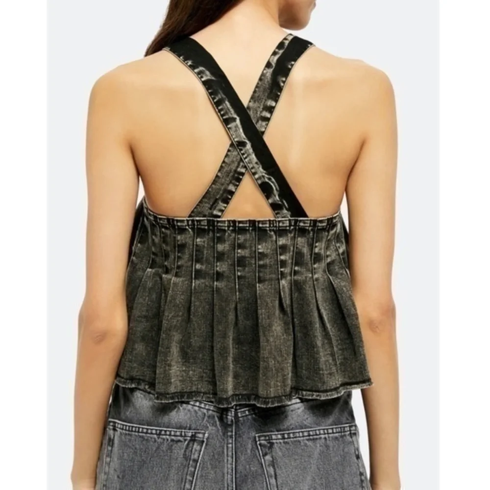 Free People Marina Square Neck Denim Top